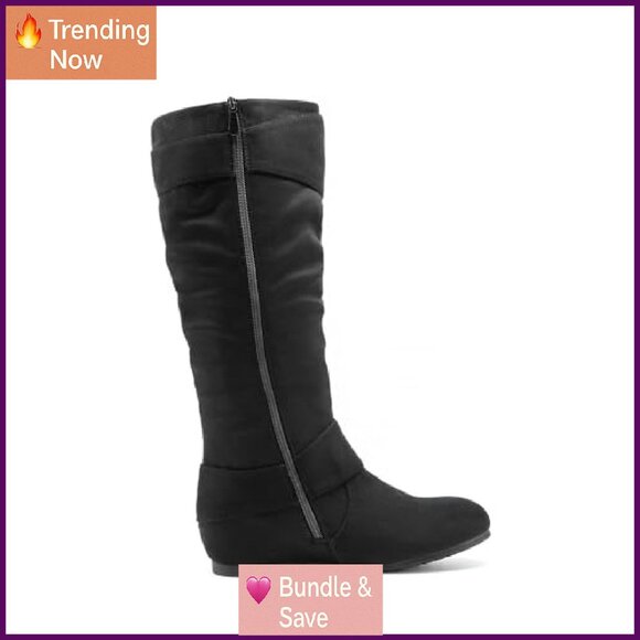 Women's Wide Calf Knee High Boots, Fur-Lined, Hidden Wedge, Inside Pocket - Picture 4 of 8